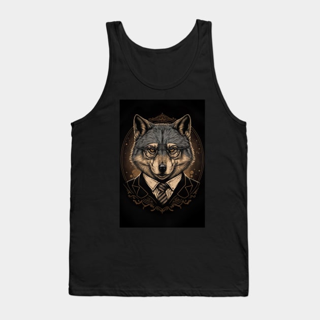 Handsome Wolf portrait with Glasses Tank Top by KoolArtDistrict